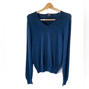 Brooks Brothers Tech Merino Wool V-Neck Sweater S Lightweight Blue Long Sleeve